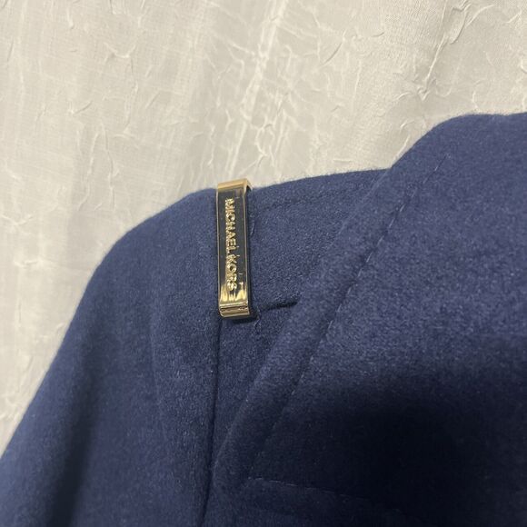 Michael Kors Navy Blue Wool Blend Belted Asymmetrical Zip Coat Size 2 P - Picture 9 of 10